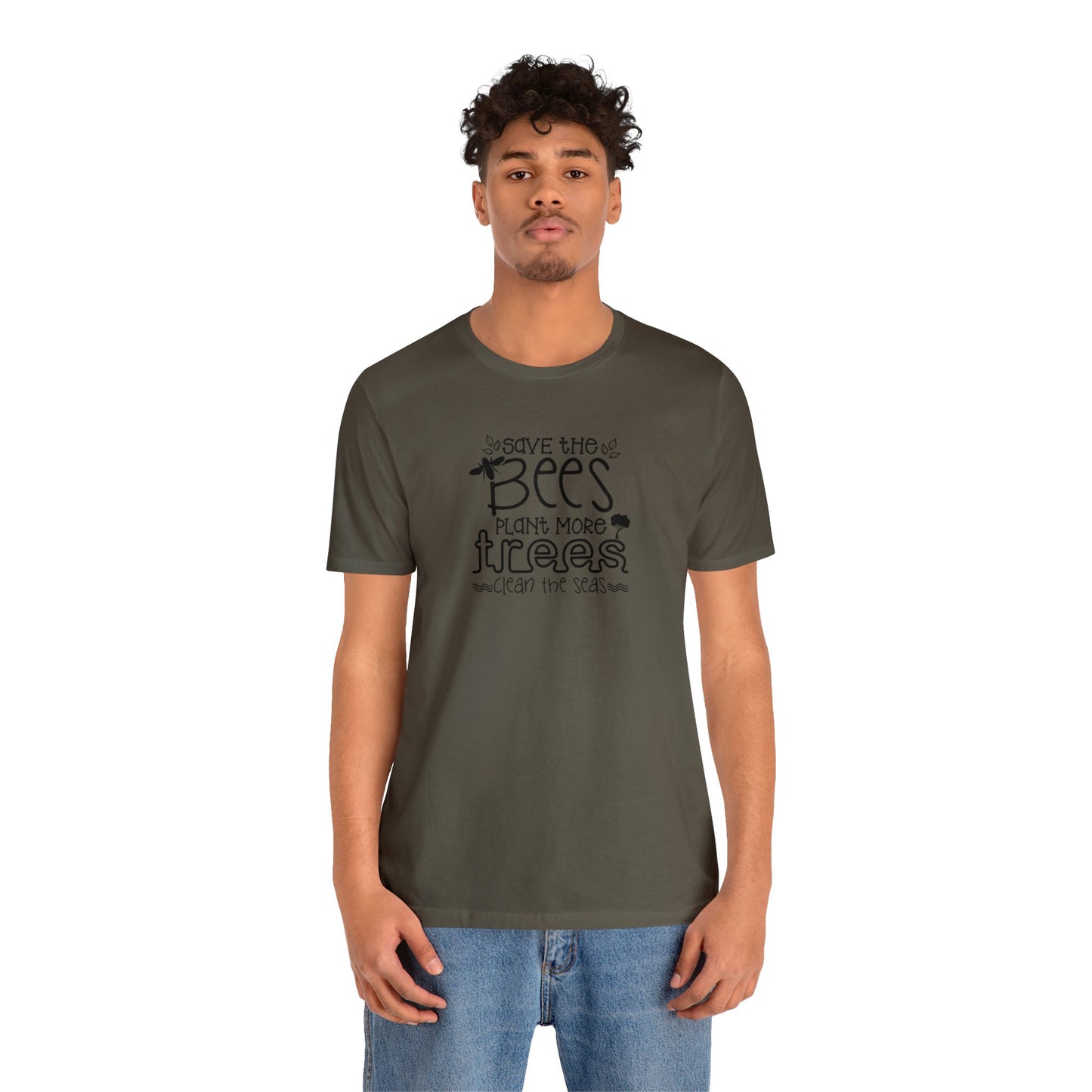 Save The Bees, Plant More Trees, Clean The Seas Unisex Jersey Short Sleeve Tee