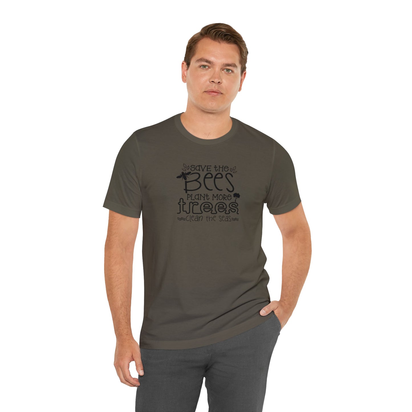 Save The Bees, Plant More Trees, Clean The Seas Unisex Jersey Short Sleeve Tee