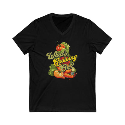 What's Growing On? Unisex Jersey Short Sleeve V-Neck Tee